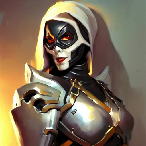 Image similar to greg manchess portrait painting of partially armored lady death as overwatch character, medium shot, asymmetrical, profile picture, organic painting, sunny day, matte painting, bold shapes, hard edges, street art, trending on artstation, by huang guangjian and gil elvgren and sachin teng