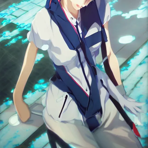 Image similar to a perfect anime concept art of Rei Ayanami, by Makoto Shinkai, at Pixiv