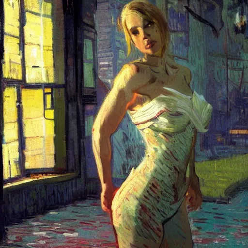 Image similar to beautiful woman, realistic proportions, full body, ecstatic, warm lighting, rule of thirds, spotlight, by greg rutkowski, by jeremy mann, by francoise nielly, by van gogh, claymation scene