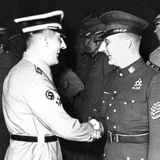 Prompt: robert lewandowski shaking hands with adolf hitler