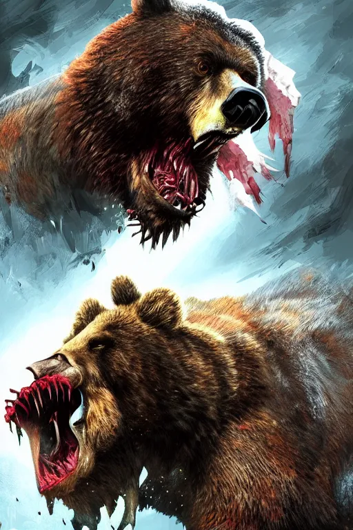 Prompt: Predator fighting a bear highly detailed artstation