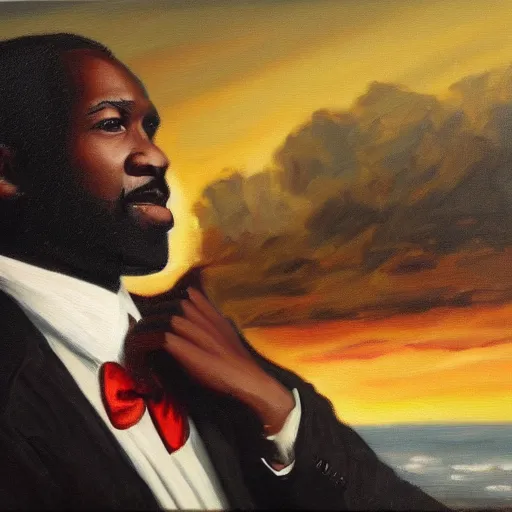 Image similar to a black man reconciling his important dreams, impressive oil painting