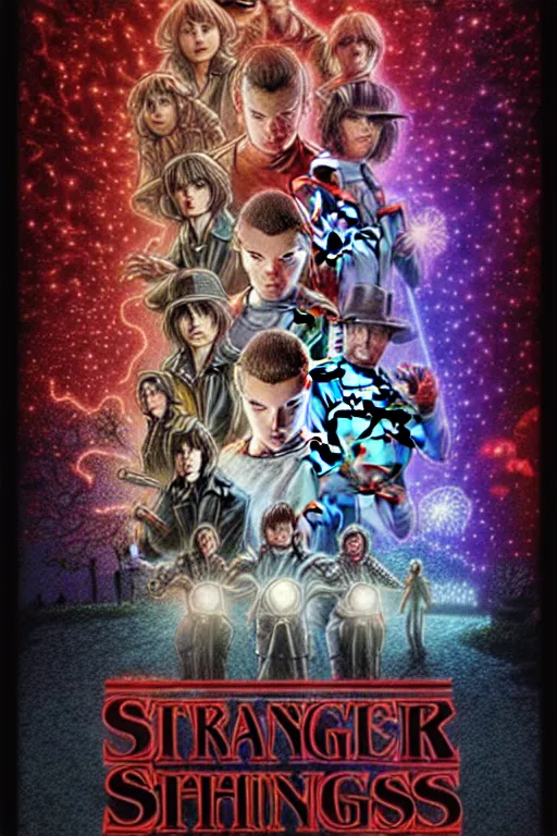 Image similar to Poster for the 5th season of Stranger Things, Demons, horror, pure evil, Series on Netflix, disaster, Hawkins, Vecna, Movie poster, poster, design, Symmetry, Symmetrical, Border, Framed