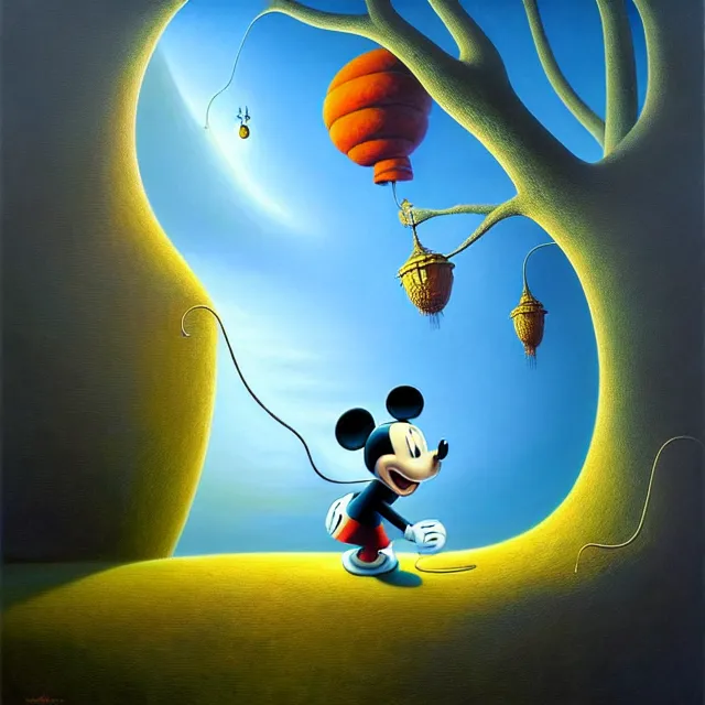 Image similar to gediminas pranckevicius an oil on canvas portrait painting of mickey mouse, surrealism, surrealist, cosmic horror, rob gonsalves, high detail