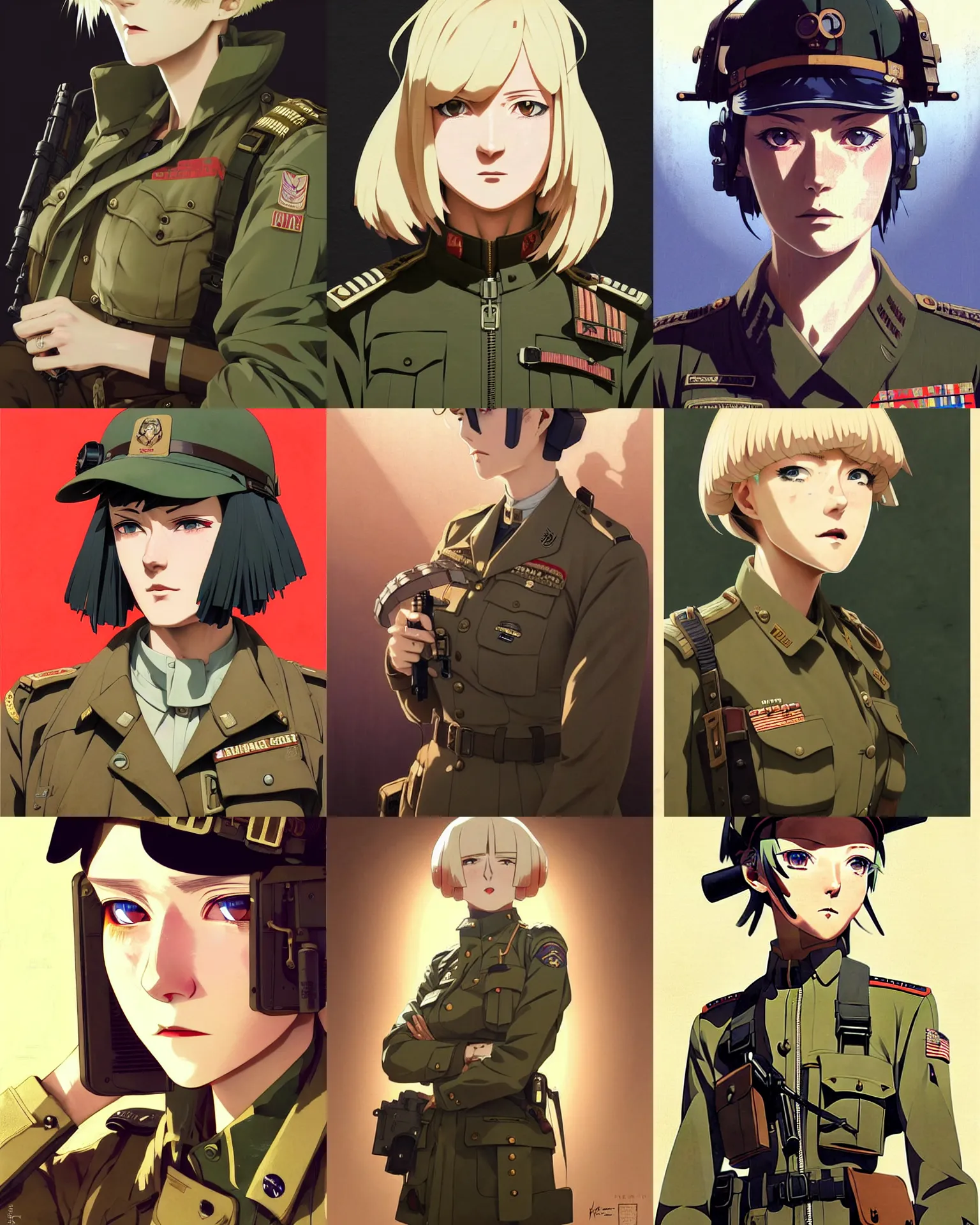 Prompt: An old dieselpunk woman in military fatigues || VERY VERY ANIME!!!, fine-face, blonde hair, realistic shaded face, fine details. Anime. realistic shaded lighting poster by Ilya Kuvshinov katsuhiro otomo ghost-in-the-shell, magali villeneuve, artgerm, Jeremy Lipkin and Michael Garmash and Rob Rey