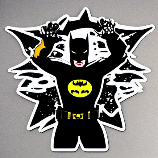 Image similar to die cut sticker, batman breakdancing in techwear splatter paint