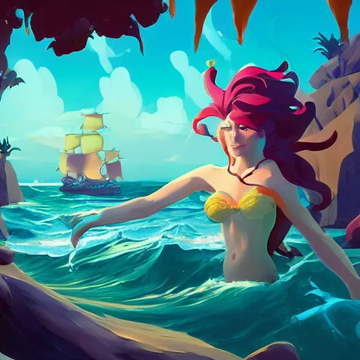 Image similar to painting mermaid treasure on sea of thieves game avatar hero smooth face median photoshop filter cutout vector, behance hd by jesper ejsing, by rhads, makoto shinkai and lois van baarle, ilya kuvshinov, rossdraws global illumination