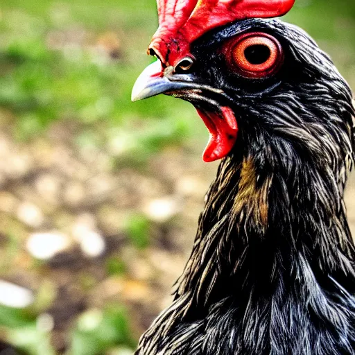 Prompt: photo of a terminator chicken