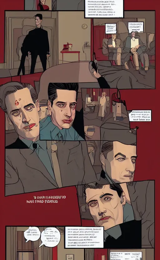 Image similar to Surreal Twin Peaks comic page of Dale Cooper in the Red Room by Tomer Hanuka