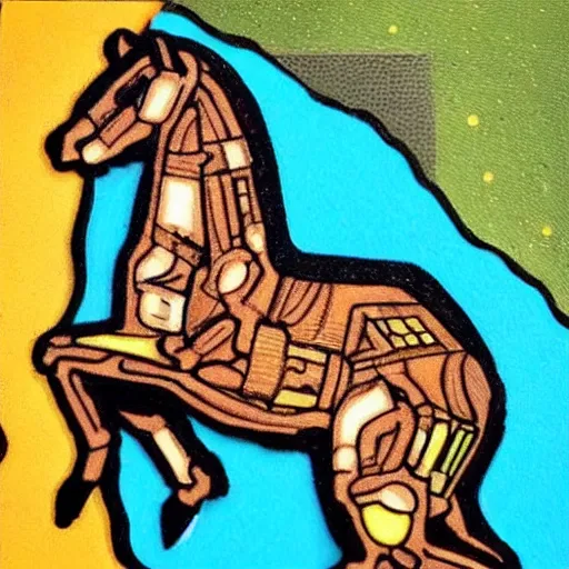 Prompt: art of astronaut on all fours with a cute dappled horse on his back