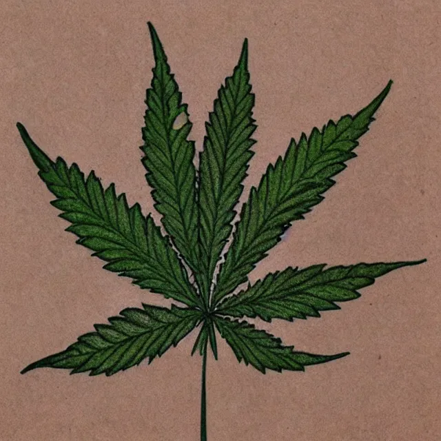 Image similar to cannabis leaf with a face, colored pencil illustration