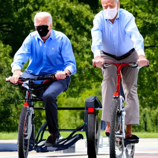 Image similar to joe biden riding a bike with training wheels on
