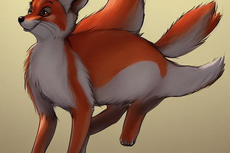 Image similar to an anthropomorphic fox, fursona!!! by don bluth, by kawacy, trending on artstation, full body