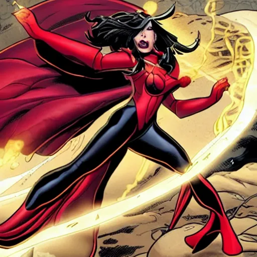 Image similar to scarlet witch defeating a dictator,