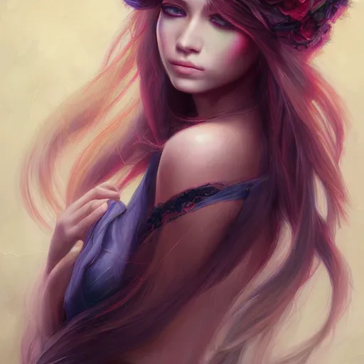 Image similar to a painting of a women with long hair, a detailed painting by ross tran, featured on cgsociety, fantasy art, detailed painting, deviantart, deviantart hd