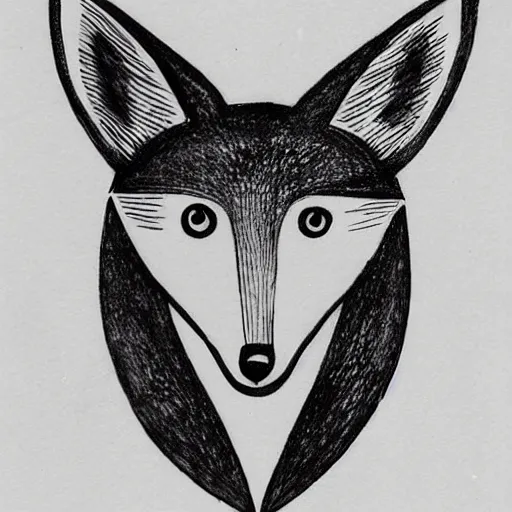 Image similar to a cute fox in the style of the Voynich manuscript outline tattoo design, black ink on white paper