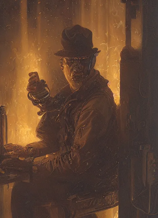 Prompt: A telemarketer made from fire and thick steam, torch shadows, foggy night, intricate, elegant, highly detailed, donato giancola, Joseph Christian Leyendecker, WLOP, Boris Vallejo, Artgerm