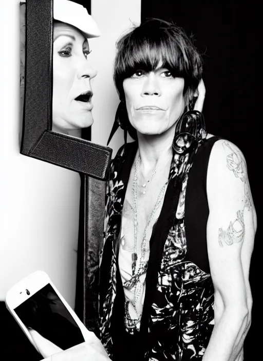 Prompt: photobooth selfie of beth hart, black and white, 8 0 mm kodak, 8 k, in focus