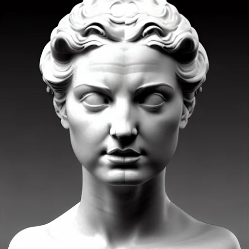 Image similar to 3 d sci - fi cgartist ambient occlusion rendering of a hyper realistic marble greek statuary godess head product photo bright white backdrop high key anaglyph colored lighting by chris moore, by edward hopper, by col price, trending on artstation