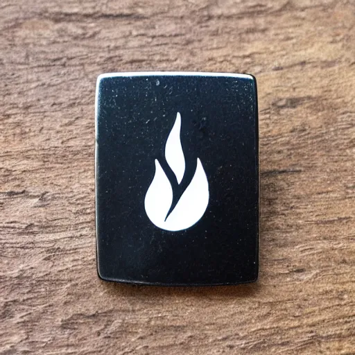 Image similar to minimalistic clean enamel pin of fire flame warning label, retro design