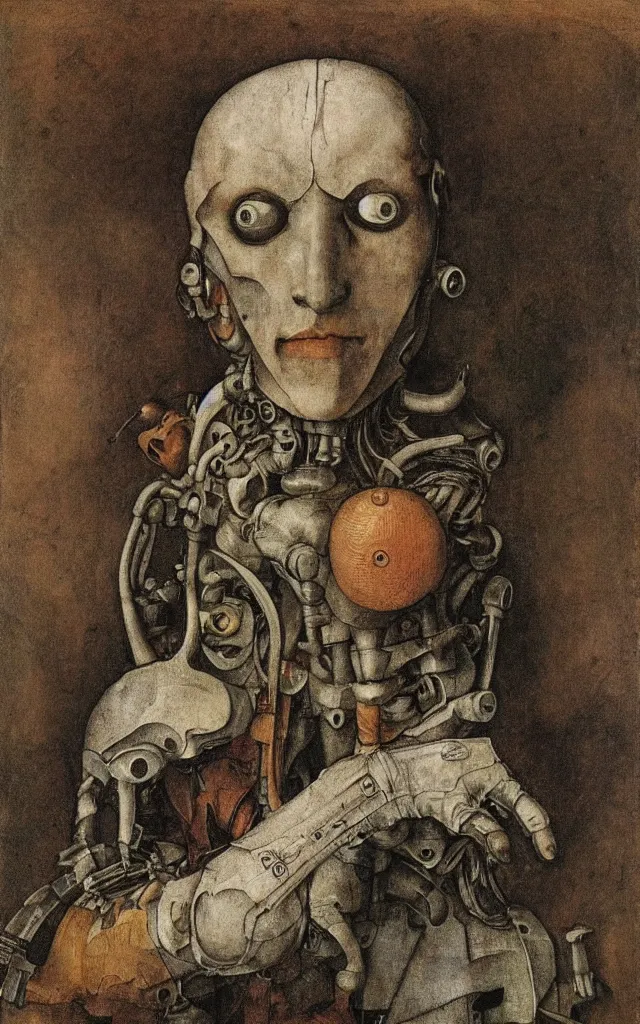 Prompt: a cyborg, muted colors, by albrecht durer