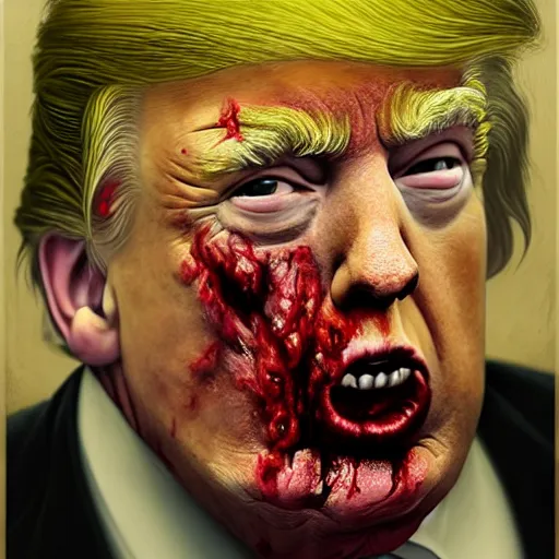 Image similar to portrait of donald j. trump as a zombie being interviewed, 7 days to die zombie, fine art, soft light from the side, award winning, subtle earthy tones, intricate, elegant, sharp focus, cinematic lighting, digital painting, 8 k concept art, art by michael hussar, art by brom, art by z. w. gu, 8 k