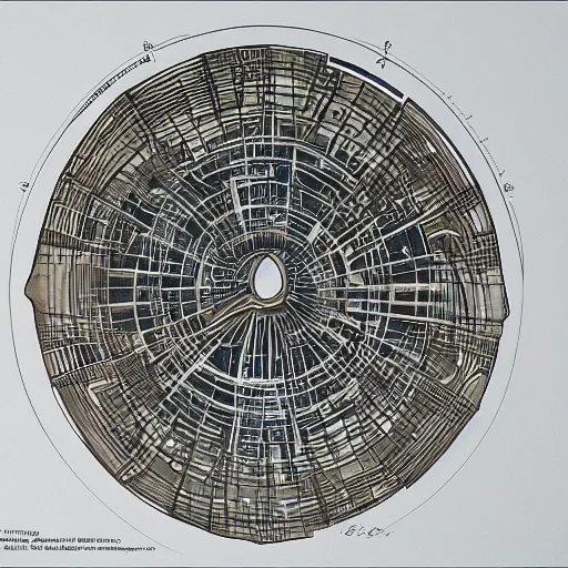 Prompt: blueprint for a bronze sculpture in a roundabout, very detailed and to scale, with ink on drafting paper