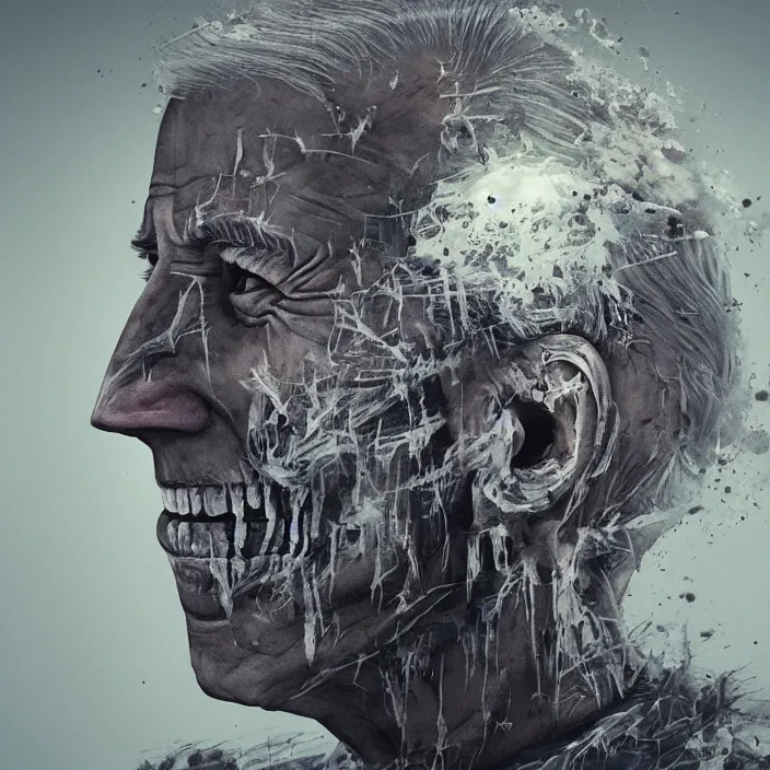 Image similar to portrait of joe biden as skeleton. Fading away. burning dust. intricate abstract. intricate artwork. by Tooth Wu, wlop, beeple, dan mumford. octane render, trending on artstation, greg rutkowski very coherent symmetrical artwork. cinematic, hyper realism, high detail, octane render, 8k, iridescent accents