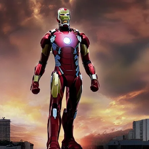 Image similar to obama in ironman suit in powerful pose, photorealistic