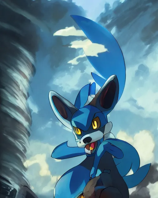 Image similar to lucario, full shot, atmospheric lighting, detailed face, by makoto shinkai, stanley artger m lau, wlop, rossdraws, james jean, andrei riabovitchev, marc simonetti, krenz c