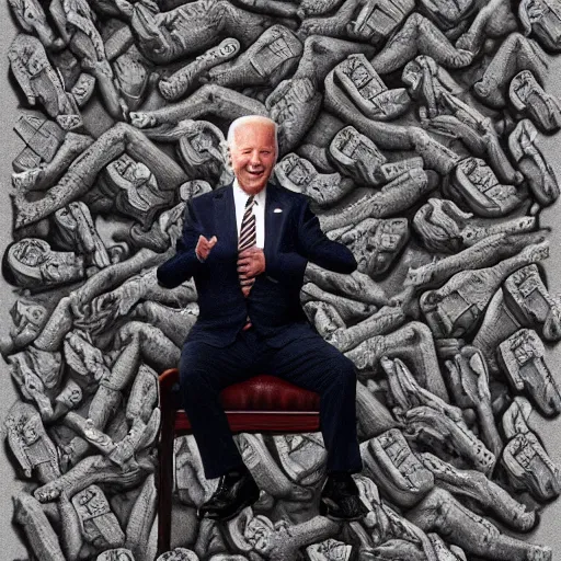 Prompt: Joe Biden sitting on a throne of skulls, digital painting, trending on artstation