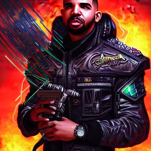 Prompt: the offspring of drake and bonjovi, being a great, loveable guy, sci - fi, gritty, shadowrun splash art, art by artgerm, intricately detailed, highly detailed, trending on artstation, 4 k, wallpaper - 1 0 2 4