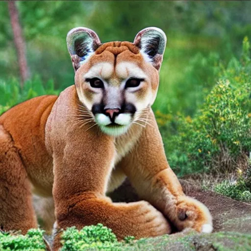 Prompt: still of an orange mountain lion in the style of Winnie the Pooh