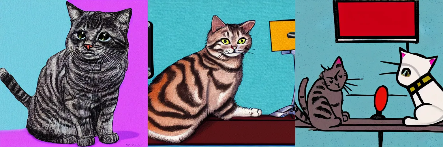Prompt: Cat doing a TV interview, digital art