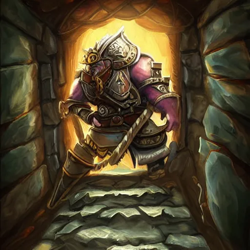 Image similar to a warrior falling into a deadly metal trap door, chained trap door, hearthstone art style, epic fantasy style art, fantasy epic digital art