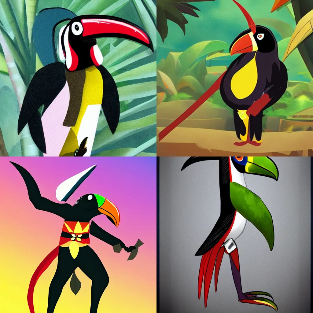 Prompt: a toucan warrior, style of arcane tv series