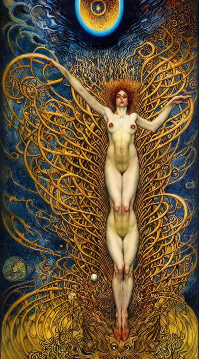 Image similar to Divine Chaos Engine by Karol Bak, Jean Delville, William Blake, Gustav Klimt, and Vincent Van Gogh, symbolist, visionary