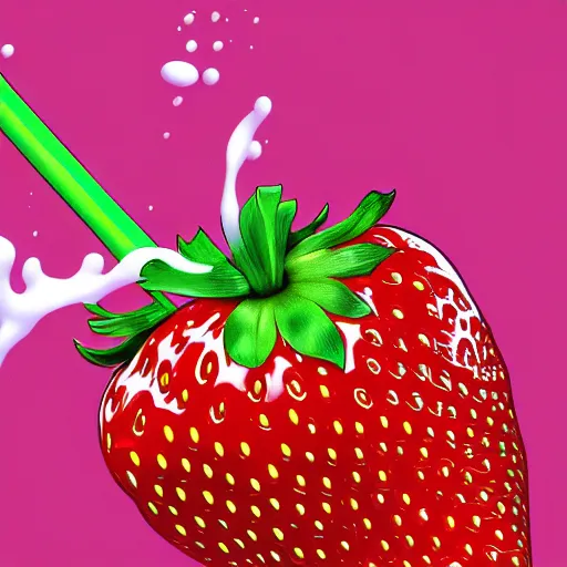 Prompt: a hyperdetailed strawberry and floating milk fluid poster, 4 k hd wallpaper illustration, package cover