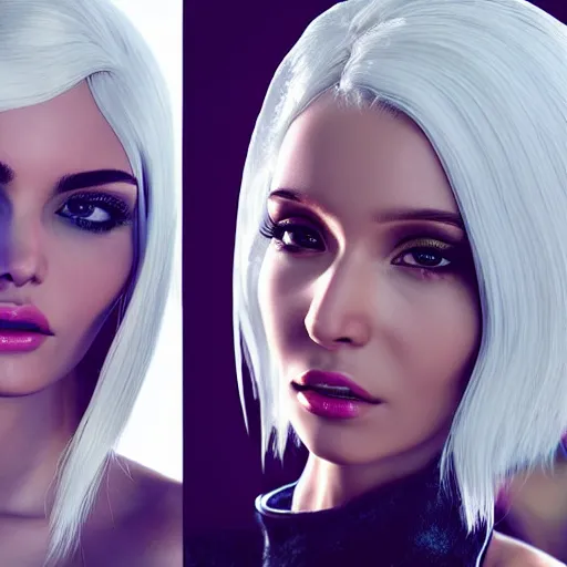 Image similar to “These 3D portraits are unbelievably incerdibly realistic. unreal engine 5. nvidia hairworks. portrait of Gorgeous girl with white hair futuristic. In bodysuit. Magic sparkles. very high detailed. By Charli Amani. ultra by Vishwesh Taskar By Bobbang. perfect facial detail, beautiful, elegant