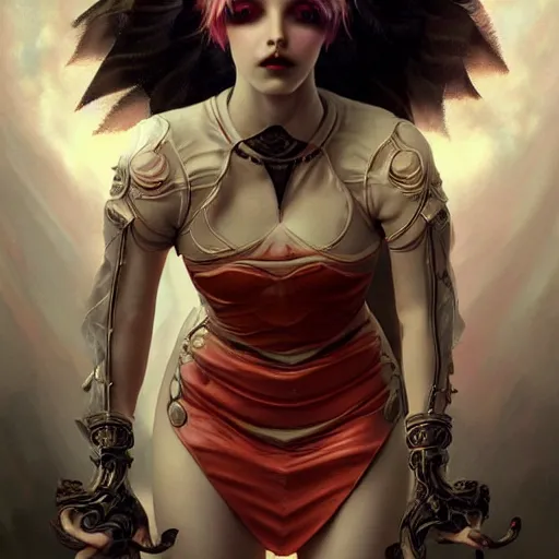 Prompt: ultra realist soft painting of a single attractive cheerleader female sillicon skin tight gothic cloths, curiosities carnival, partial symmetry accurate features, very intricate details, futuristic sport arena, focus, curvy, artstyle Tom Bagshaw, award winning