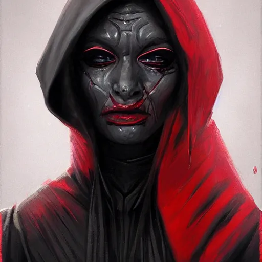 Image similar to portrait of a woman by greg rutkowski, young sith knight darth talon, red and black skin, star wars expanded universe, wearing black robes, she is about 2 0 years old, highly detailed portrait, digital painting, artstation, concept art, smooth, sharp foccus ilustration, artstation hq