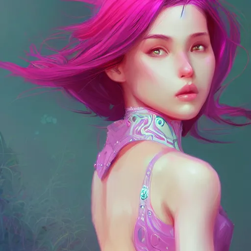 Image similar to teen girl, pink hair, gorgeous, amazing, elegant, intricate, highly detailed, beach setting, digital painting, artstation, concept art, sharp focus, illustration, art by Ross tran