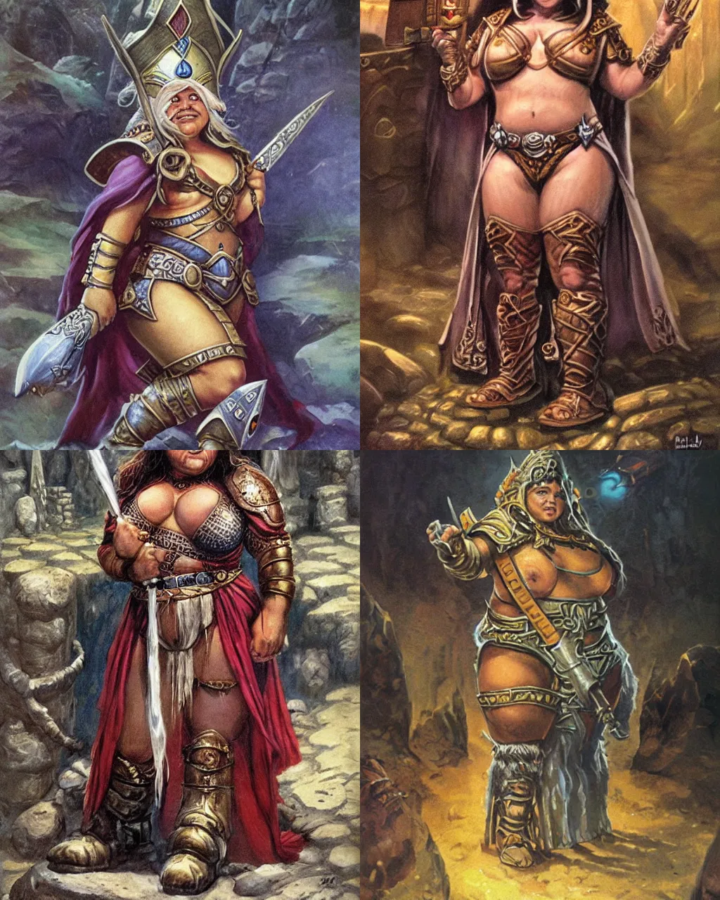 Prompt: female dwarven priestess, chubby short stature | by jeff easley