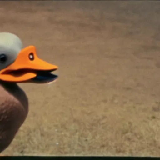 Prompt: a giant duck, a still of attack of the 5 0 ft. woman ( 1 9 9 3 )