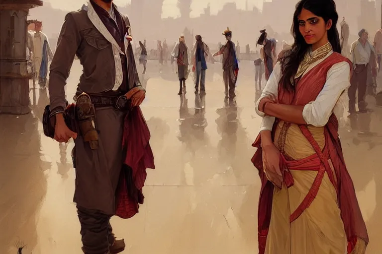 Prompt: Anxious good looking pale young Indian doctors wearing Western clothes at the airport, portrait, elegant, intricate, digital painting, artstation, concept art, smooth, sharp focus, illustration, art by artgerm and greg rutkowski and alphonse mucha