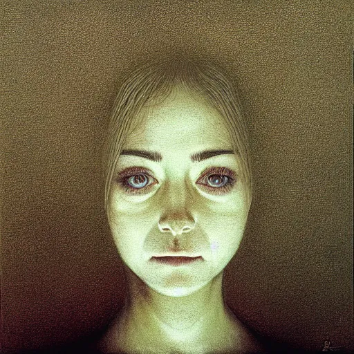 Image similar to female who looks like alyson hannigan by beksinski