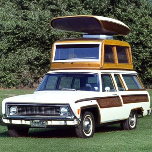 Image similar to 1 9 7 0's woody station wagon in the style of cybertruck