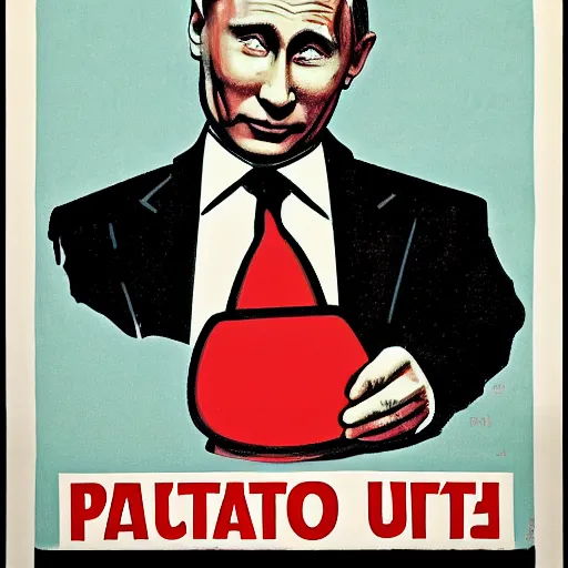 Image similar to vladimir putin but he is a potato as soviet union communist propaganda poster