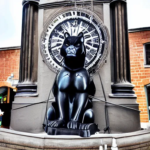 Image similar to A detailed photo of Kaley Cuoco under the Eastgate clock in Chester. Behind her we see a black panther