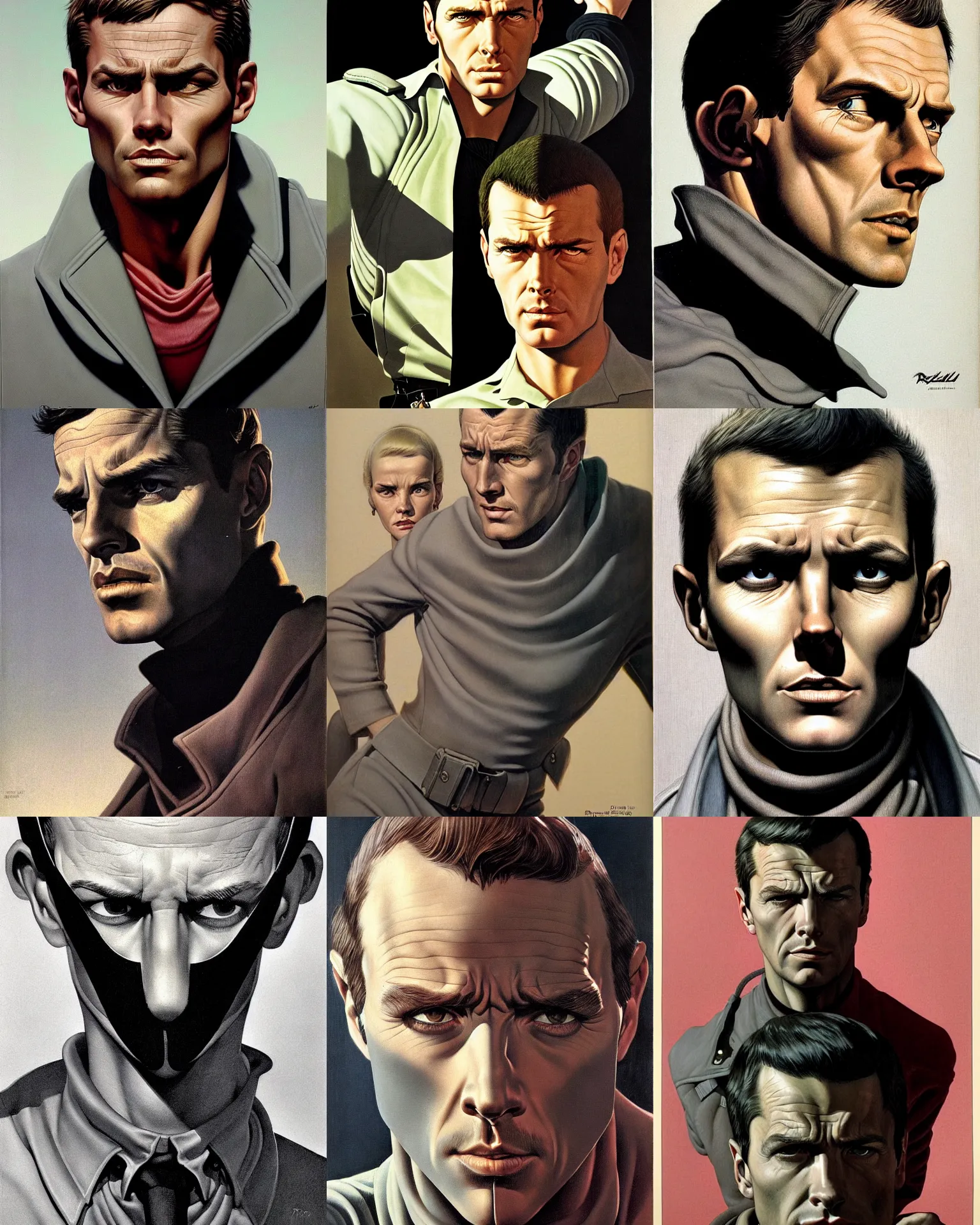 Prompt: a realistic portrait of the thief by Reynold Brown and Dean Ellis, blush and grey colour scheme, perfect faces, dark, brave